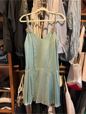 Corey Lynn Calter Seafoam Satin Slip Dress with Beaded Straps